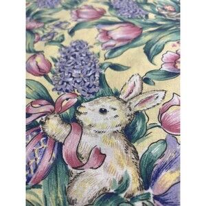 Bardwil Easter Morning Bunny Rabbits Eggs Flowers Tablecloth & 8 Napkins EUC